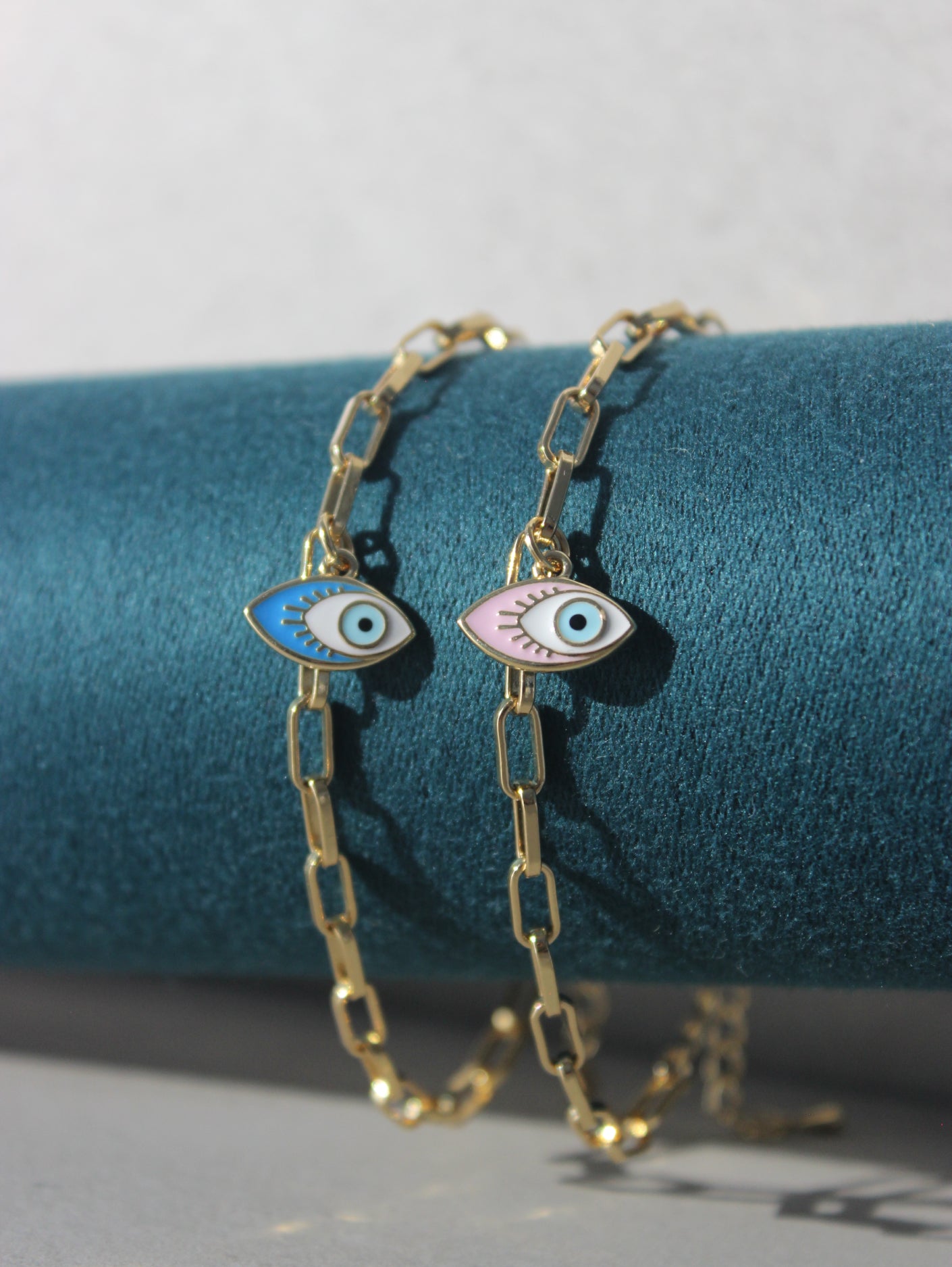 Blue Evil Eye Pendant Paperclip Bracelet