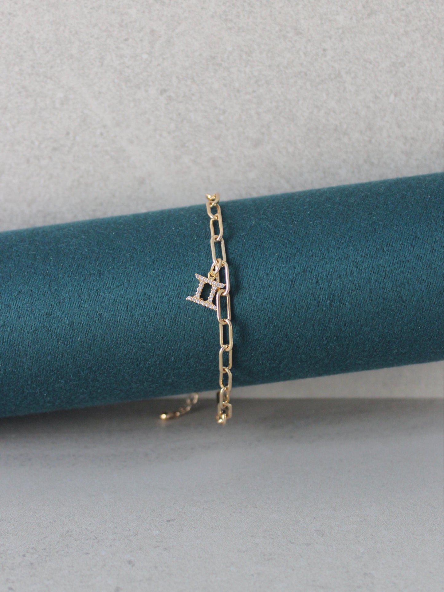 Gemini CZ Pendant Paperclip Bracelet