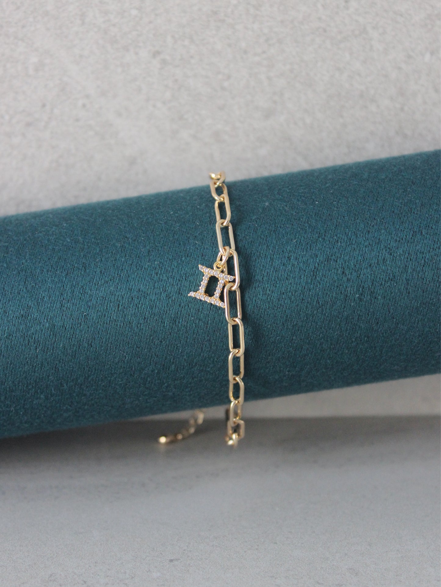 Gemini CZ Pendant Paperclip Bracelet