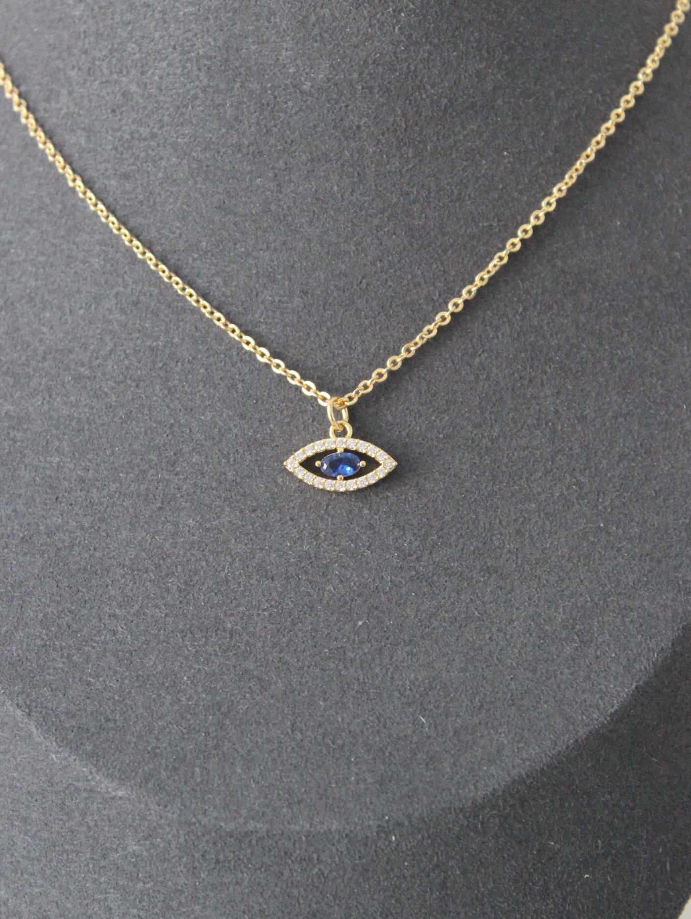 Oval Blue Evil Eye Cubic Zirconia Necklace