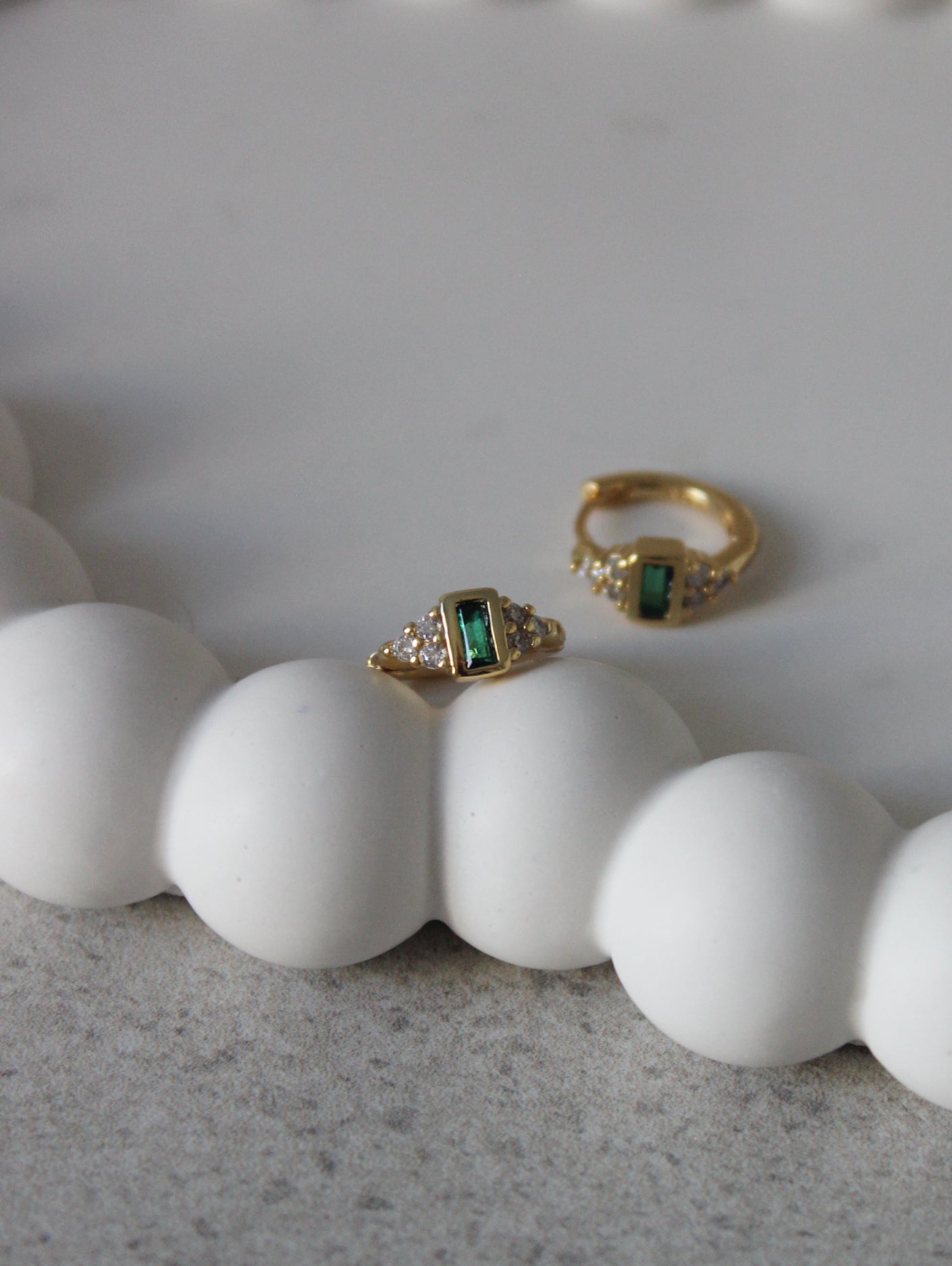 Vermeil Emerald Solitaire Triple Huggies