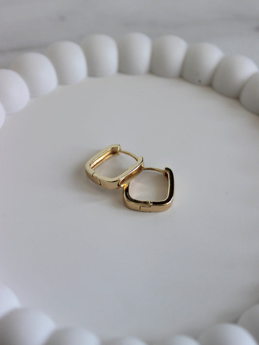 18K Gold Plated Flat Rounded Square Hoops