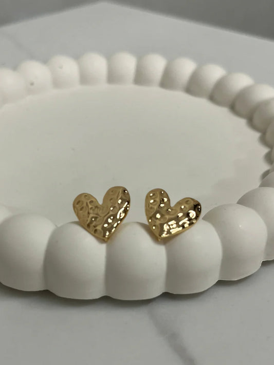 Large Hammered Heart Studs