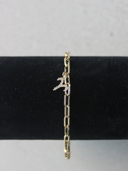 Aries CZ Pendant Paperclip Bracelet