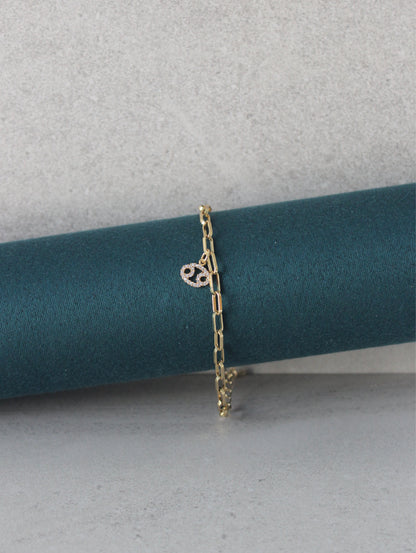 Cancer CZ Pendant Paperclip Bracelet