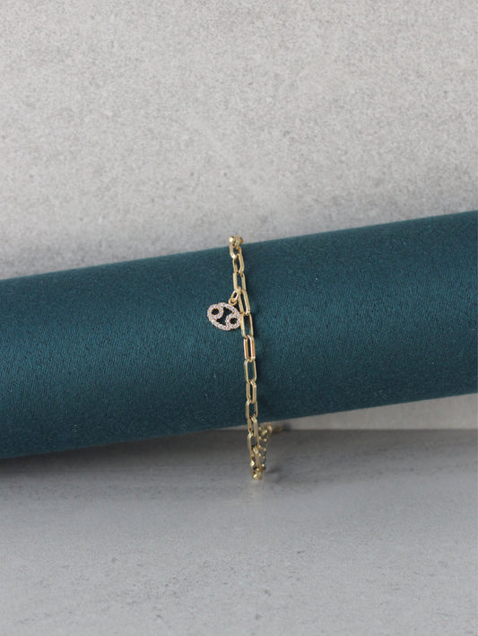 Cancer CZ Pendant Paperclip Bracelet
