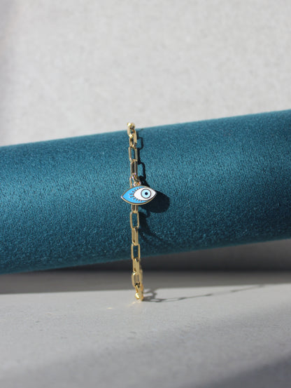 Blue Evil Eye Pendant Paperclip Bracelet