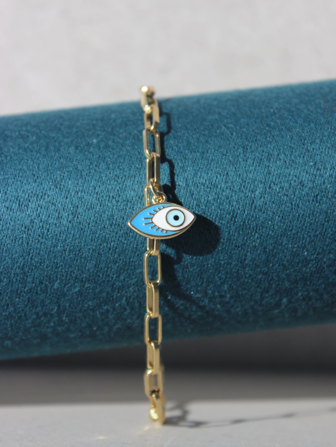 Blue Evil Eye Pendant Paperclip Bracelet