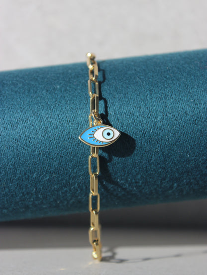 Blue Evil Eye Pendant Paperclip Bracelet