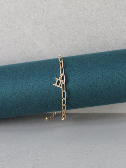 Gemini CZ Pendant Paperclip Bracelet