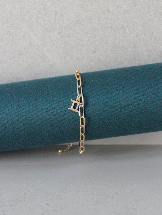 Gemini CZ Pendant Paperclip Bracelet