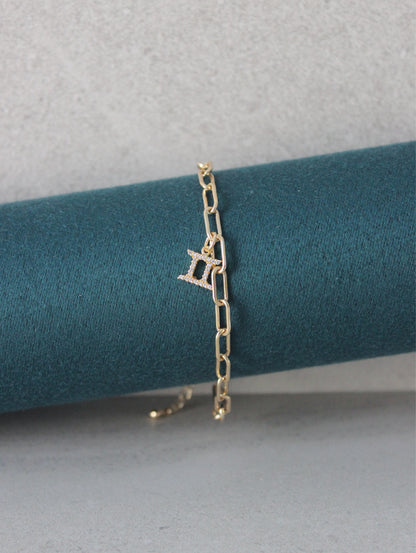 Gemini CZ Pendant Paperclip Bracelet