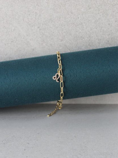 Leo CZ Pendant Paperclip Bracelet