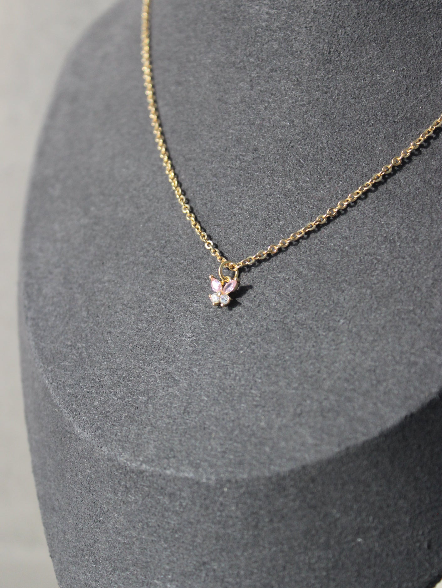 Pink Butterfly Cubic Zirconia Necklace