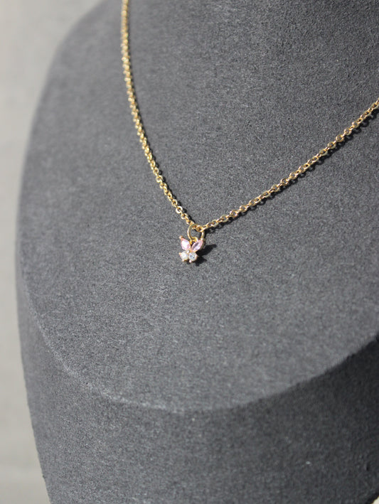 Pink Butterfly Cubic Zirconia Necklace