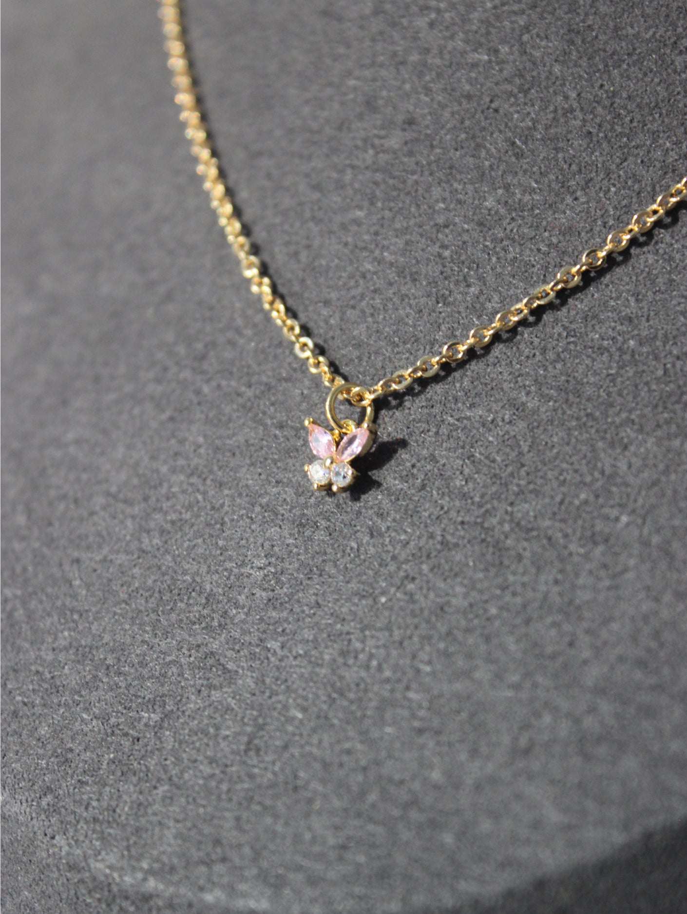 Pink Butterfly Cubic Zirconia Necklace