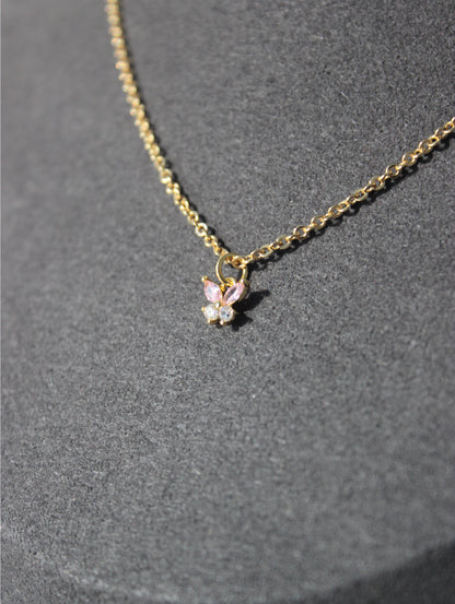 Pink Butterfly Cubic Zirconia Necklace