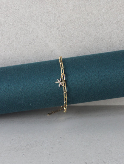 Pisces CZ Pendant Paperclip Bracelet