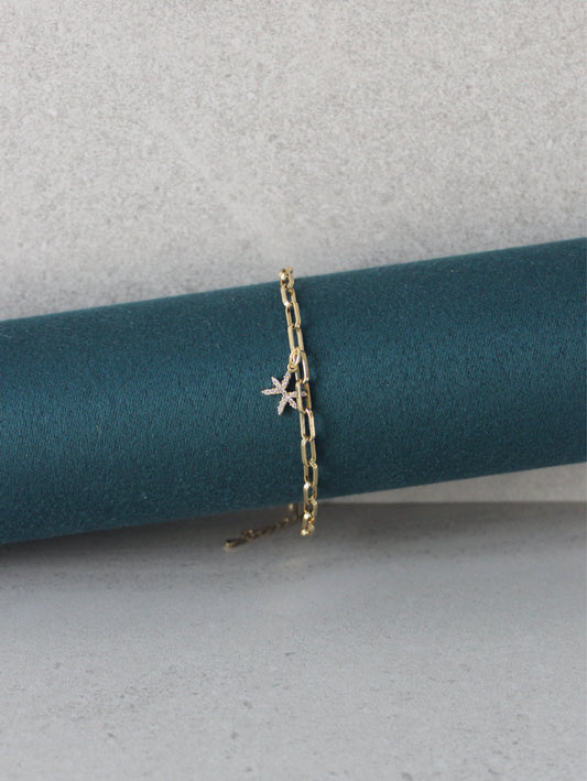 Pisces CZ Pendant Paperclip Bracelet