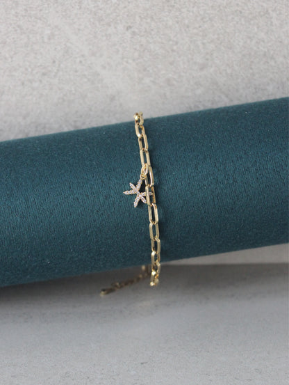 Pisces CZ Pendant Paperclip Bracelet