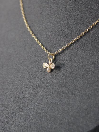 Small Bee Cubic Zirconia Necklace