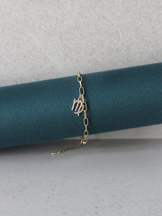 Virgo CZ Pendant Paperclip Bracelet