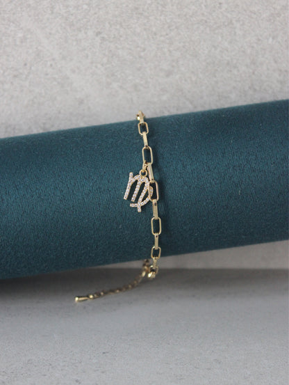 Virgo CZ Pendant Paperclip Bracelet
