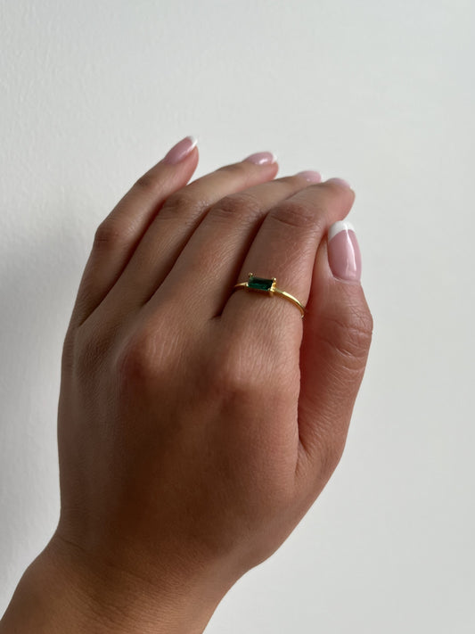 18K Vermeil Emerald Green Solitaire Ring