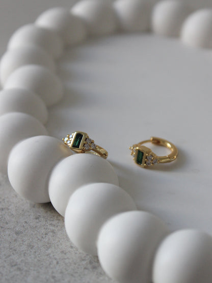 Vermeil Emerald Solitaire Triple Huggies