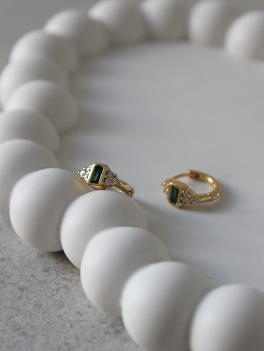 Vermeil Emerald Solitaire Triple Huggies