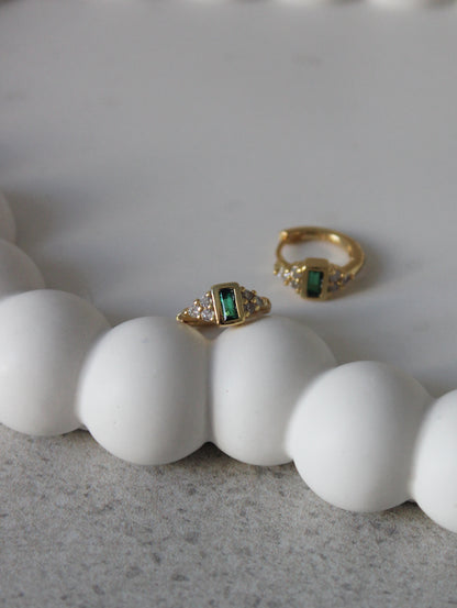 Vermeil Emerald Solitaire Triple Huggies