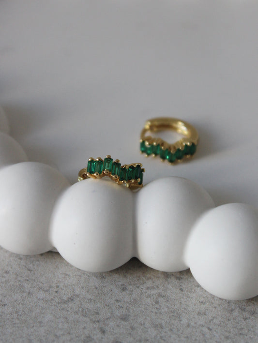 Vermeil Wavy Emerald Green Huggies