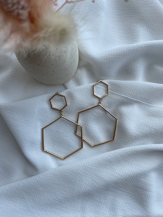 Gold Hexagon Drop Earrings