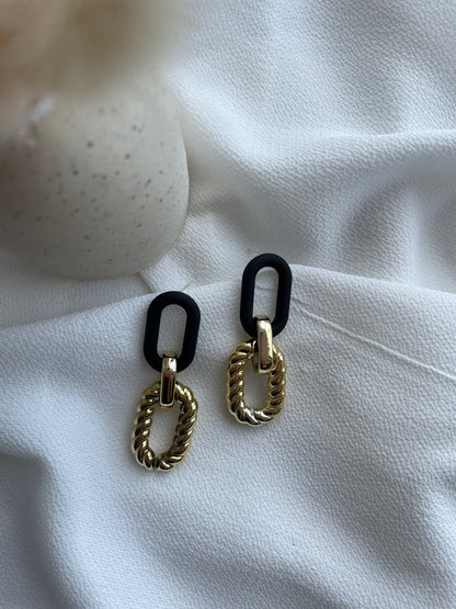 Black and Gold Chain Drop Earrings