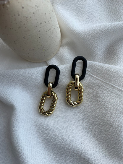 Black and Gold Chain Drop Earrings